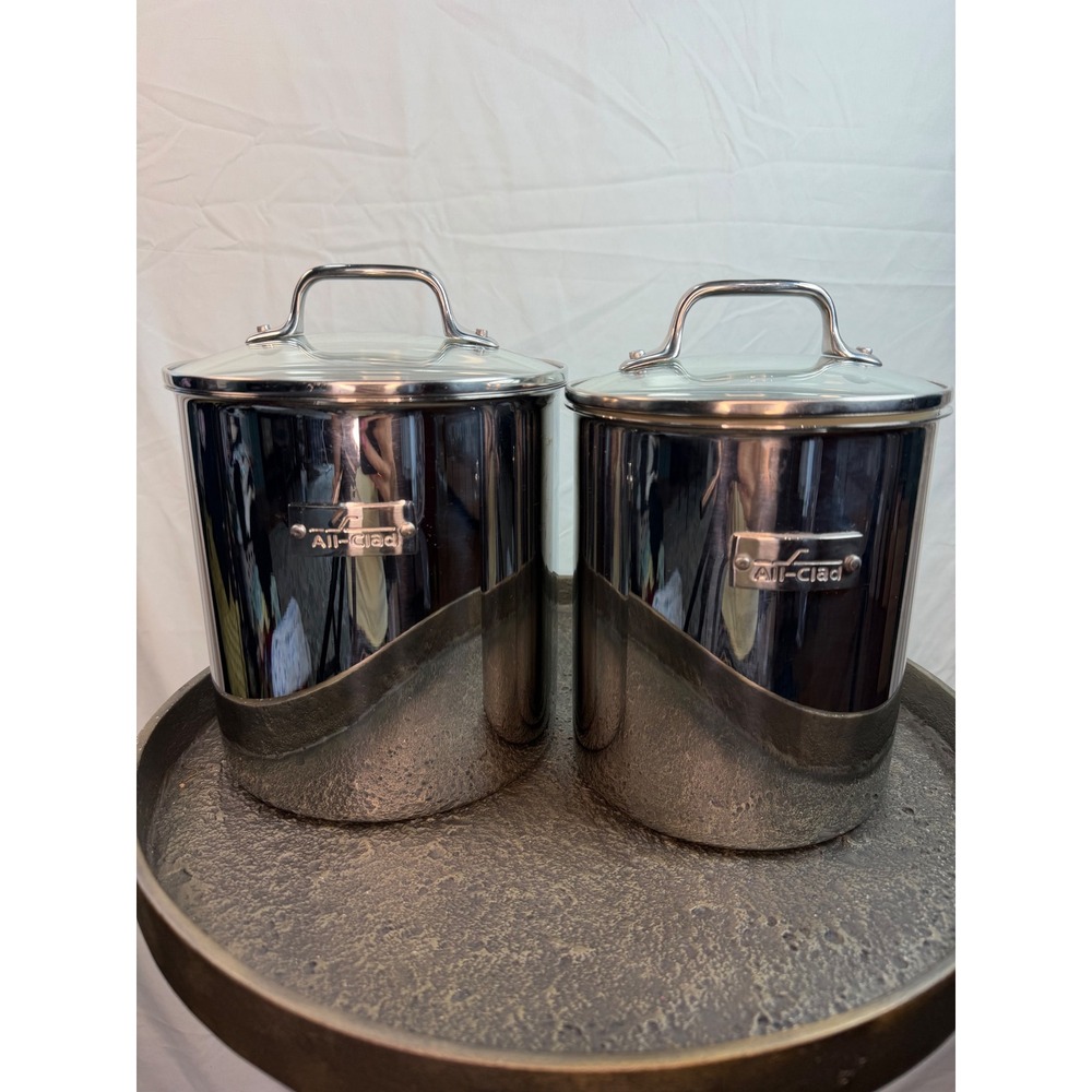 All-Clad Stainless Steel Kitchen Canister Set of 2 with Glass Lids Silver